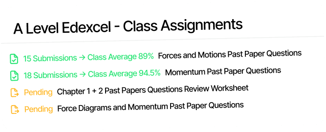Class assignments list with pending and graded items